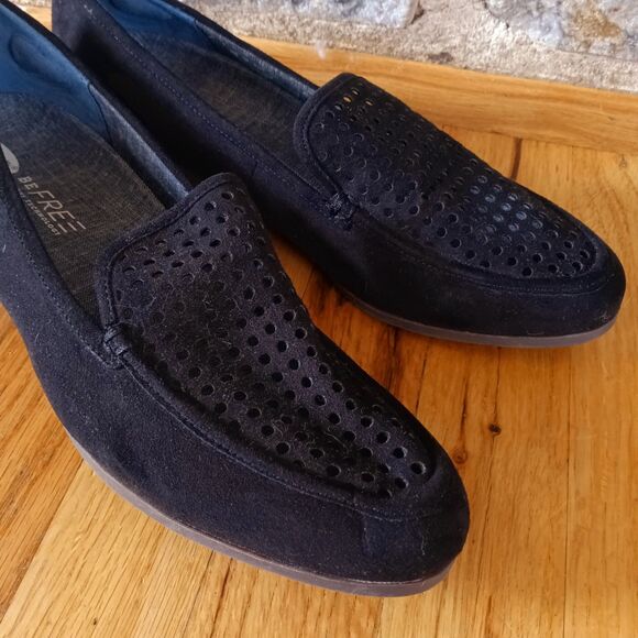 Dr. Scholl's black leather loafer suede work comfort foot bed - Picture 6 of 9